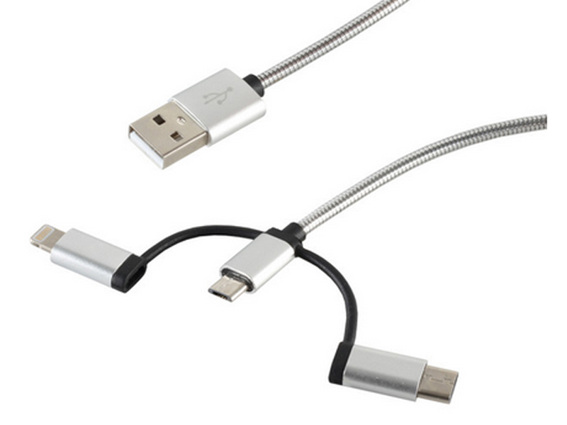 1276-1: USB Ladekabel 3in1 Steel silber 1,0m
